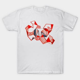 Red geo abstract paint lines T-Shirt